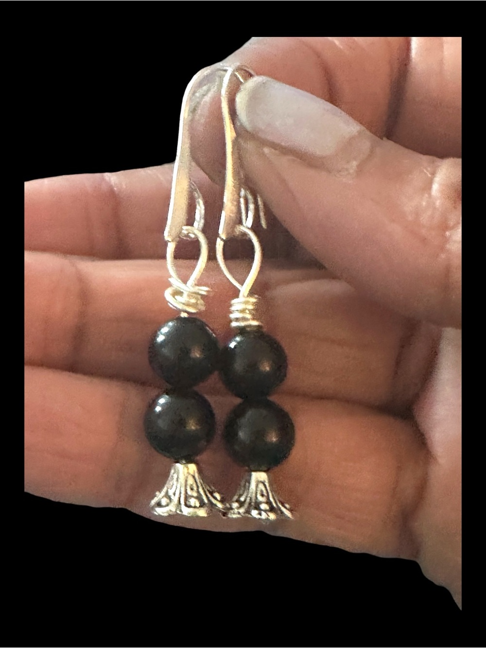 Black Obsidian Crystal Dangle Earrings